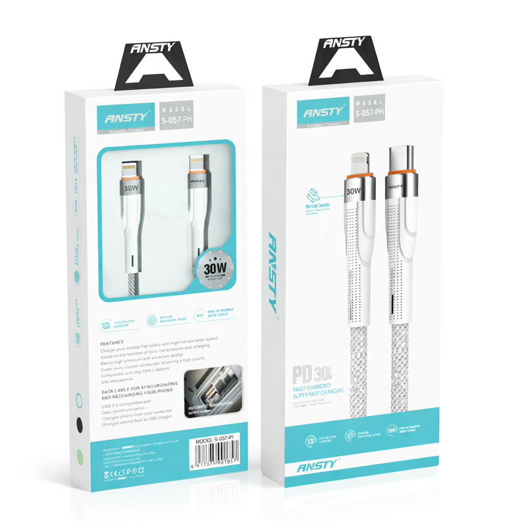 ANSTY PD 30W Nylon Braided Super Fast Charging Cable (Lightning to Type-C)